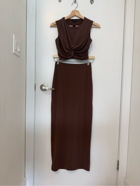 Dynamite Sleeveless Brown Twist-Front Maxi Dress